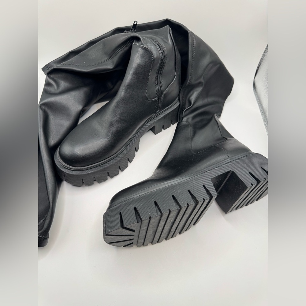 Zara Black Over-the-Knee Lug Sole Boots